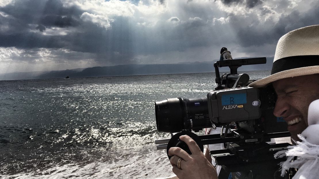 Director of photography Piers Leigh filming the sea