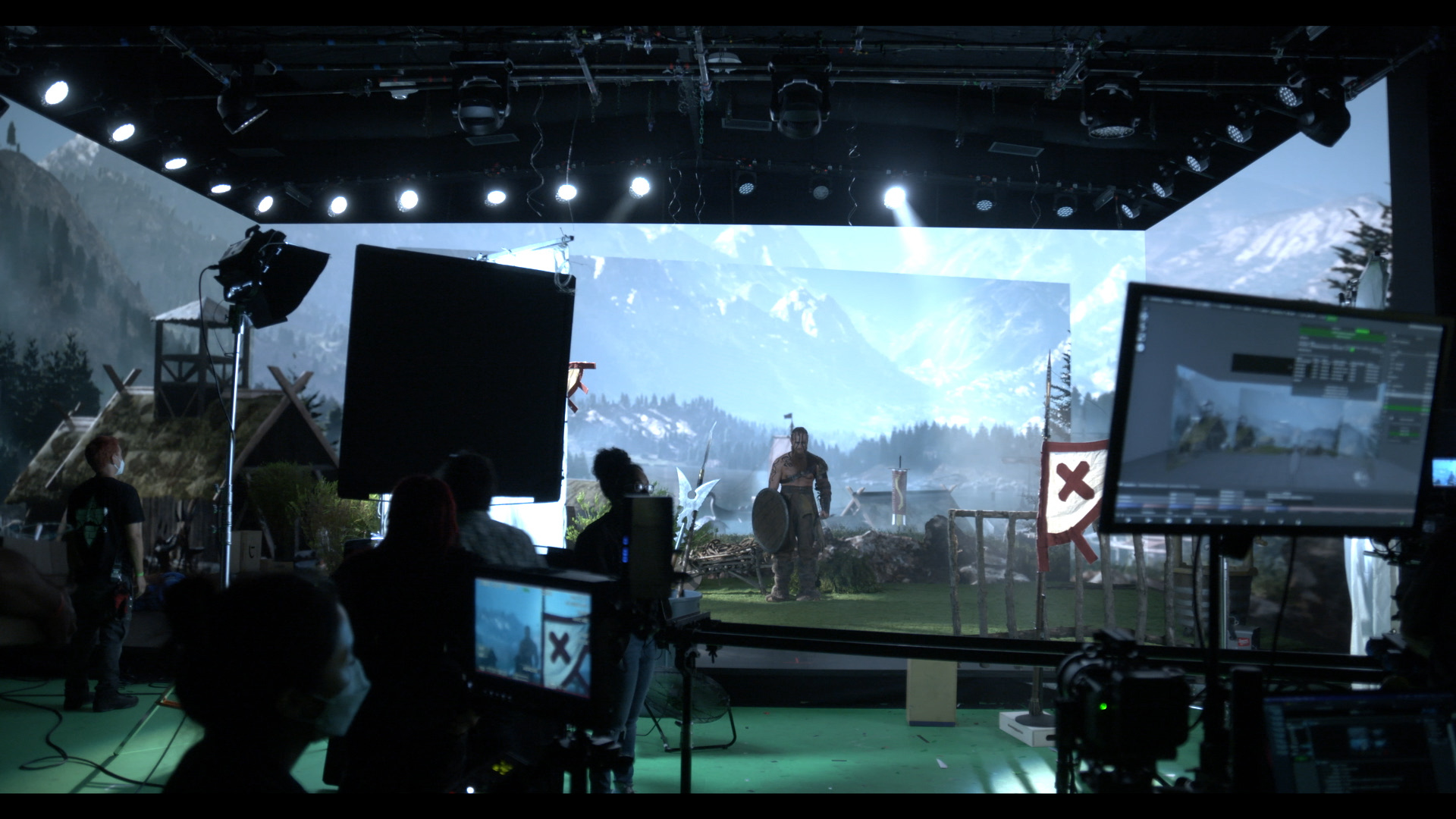 Crew in a virtual production studio