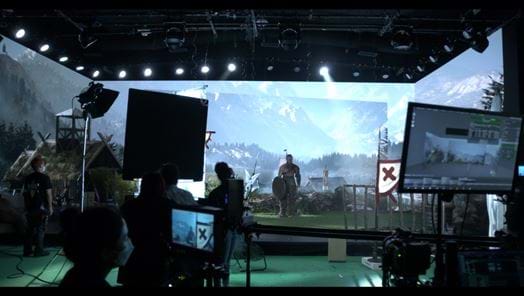 Crew in a virtual production studio