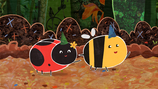 Still of a ladybird and a bee from the animated series Ladybird and Bee Season 2