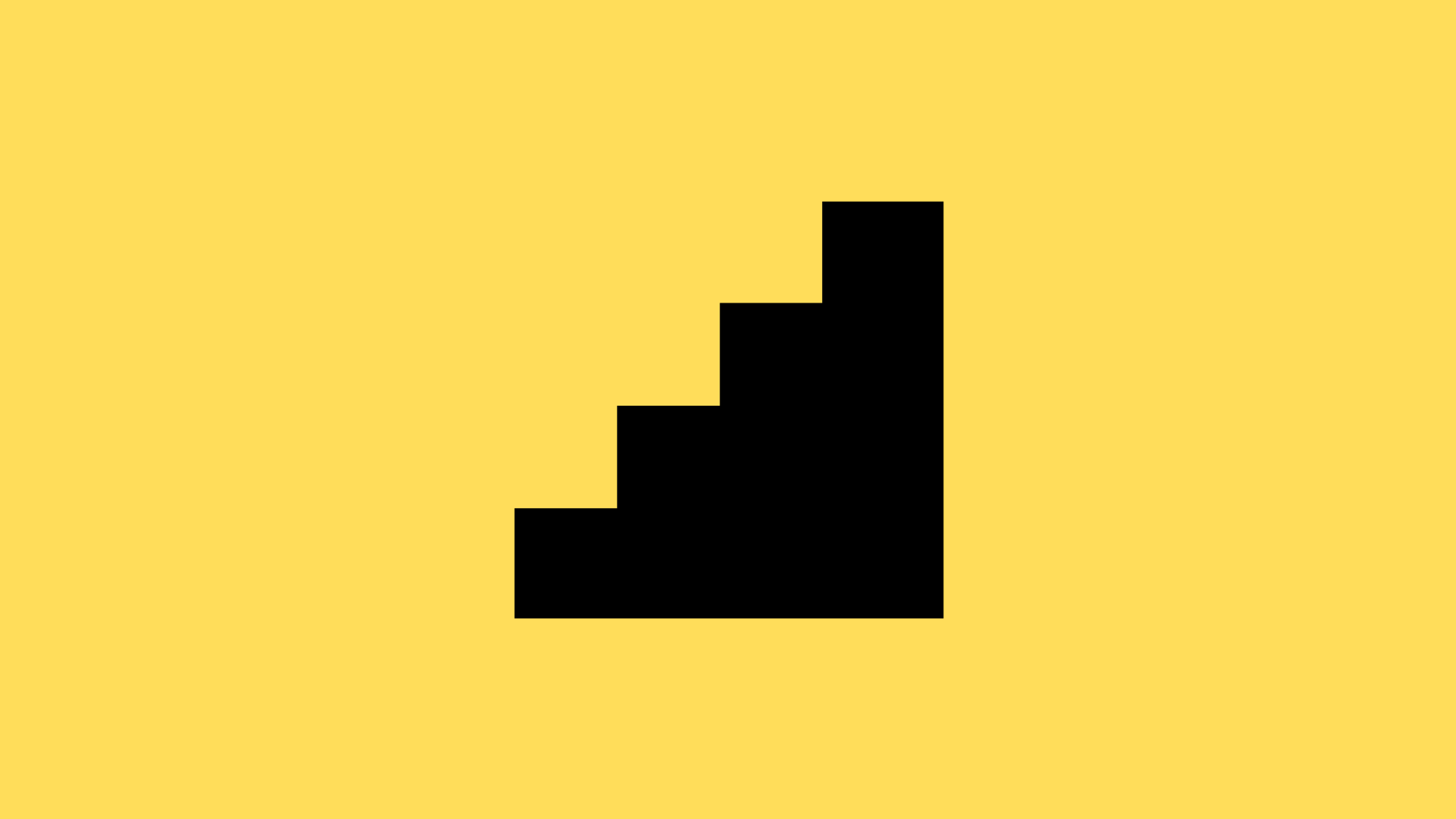 A black abstract graphic shape against a yellow background
