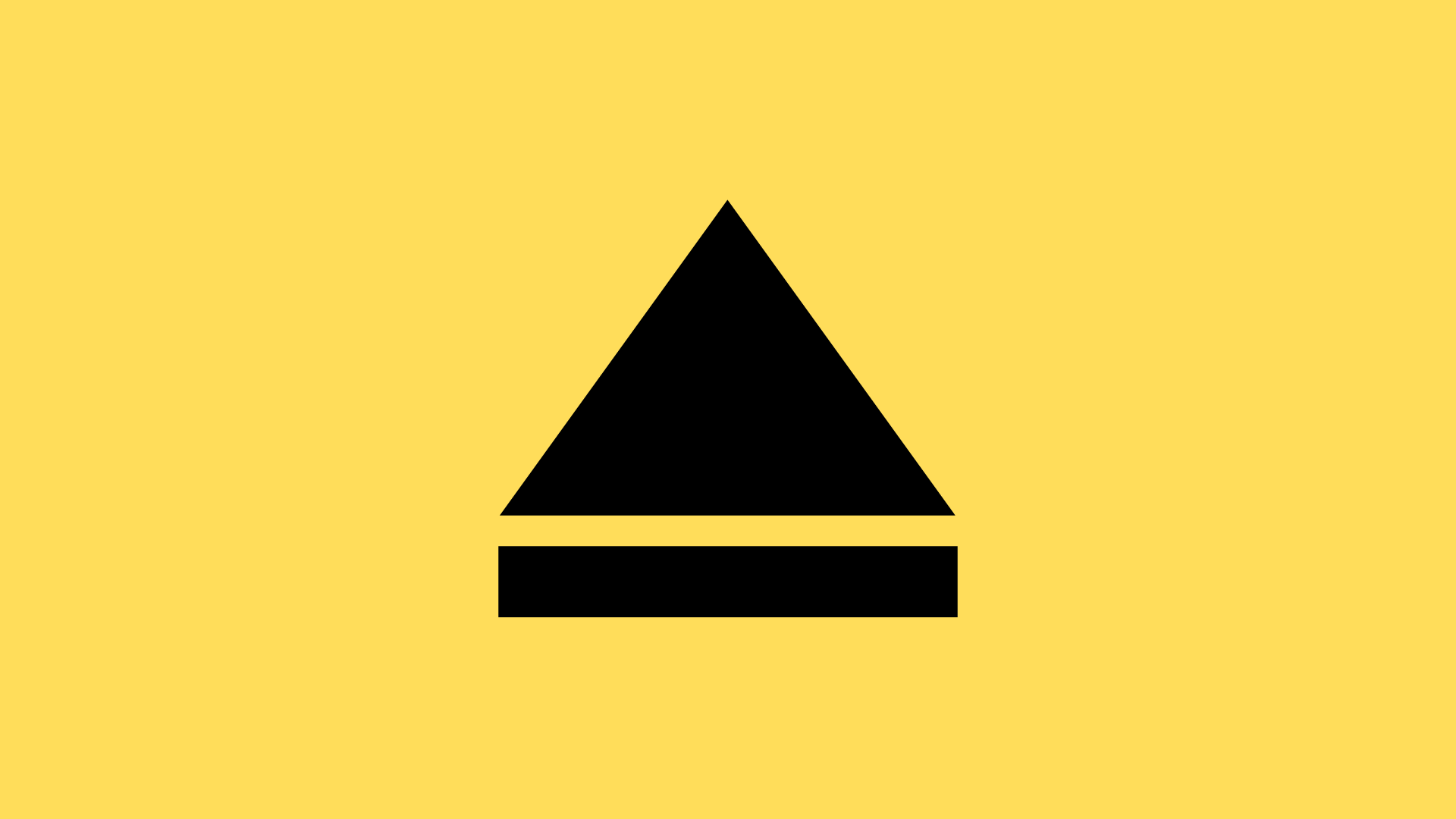 A black abstract graphic shape against a yellow background
