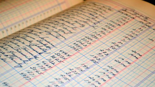 Close up of an accounts ledger